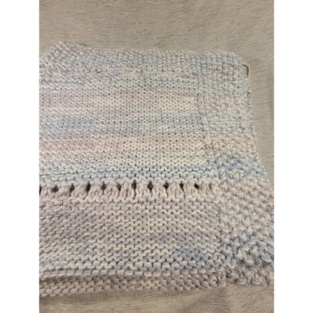 Afghan‎ Handmade Crochet Throw Blanket multi colors Blue Purple 34 x32in